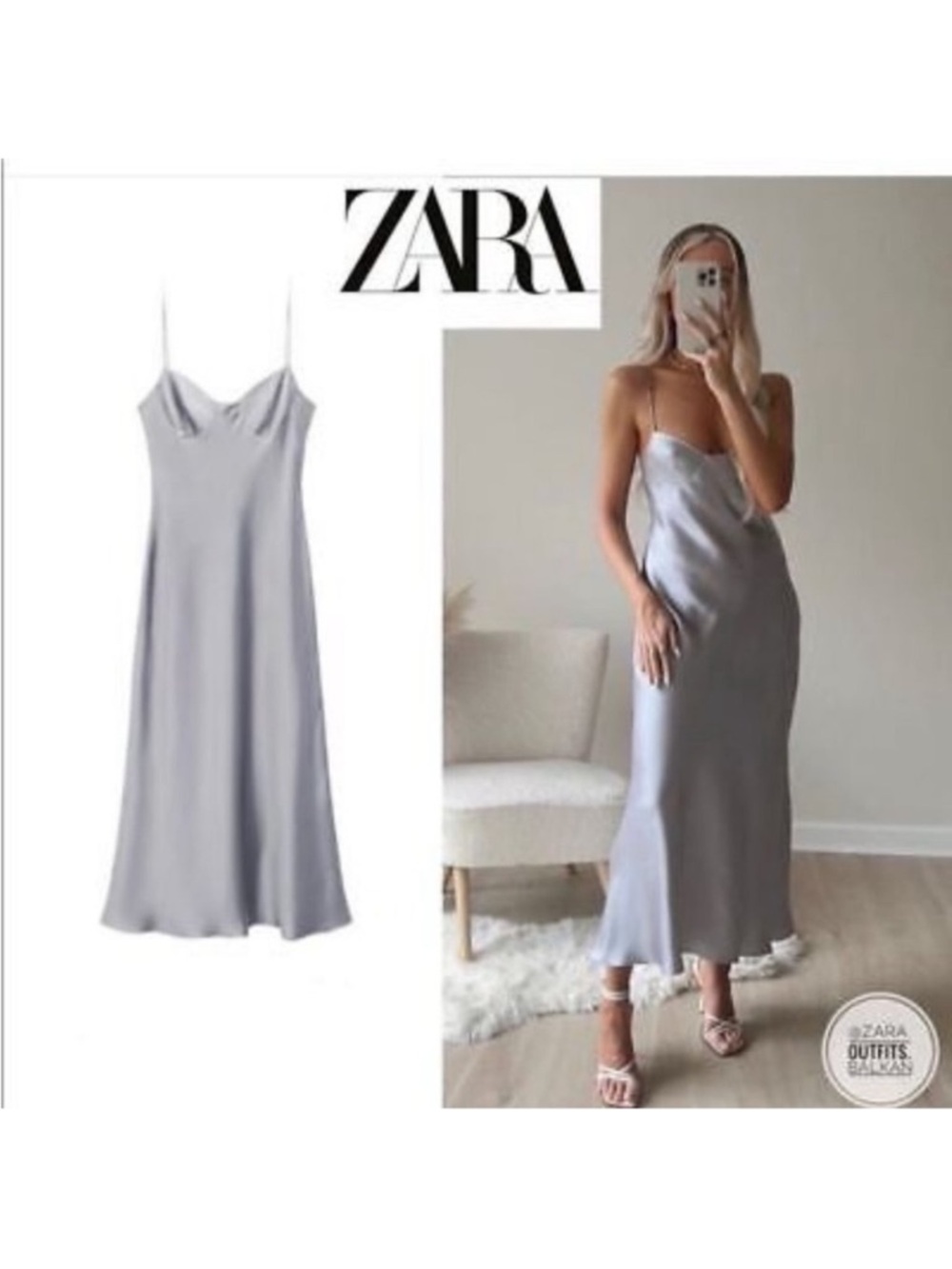 Zara Silver Gray Satin Slip Dress